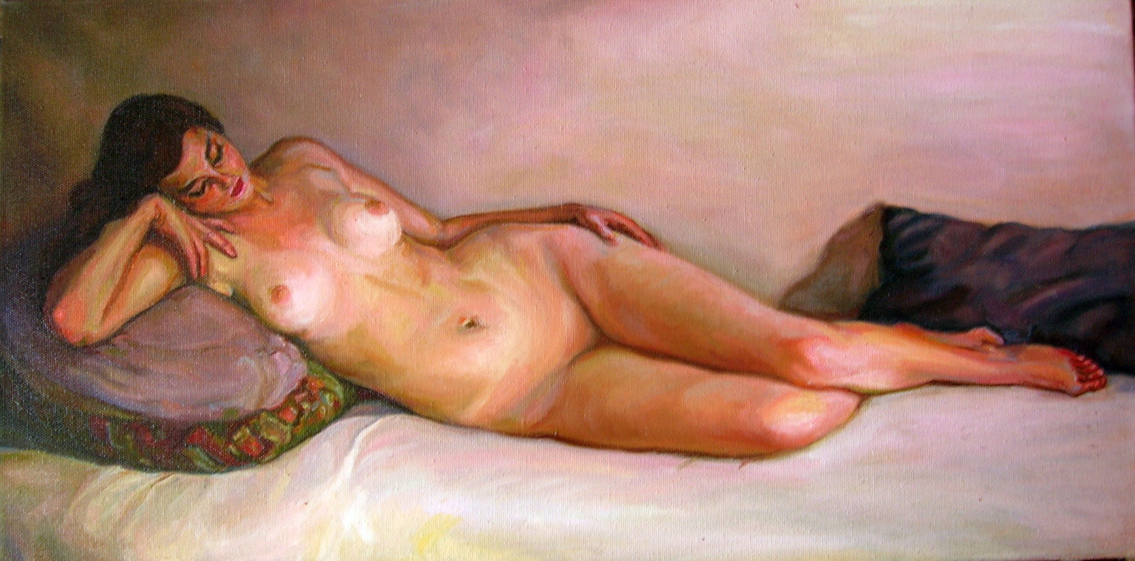 Reclining nude with lilies